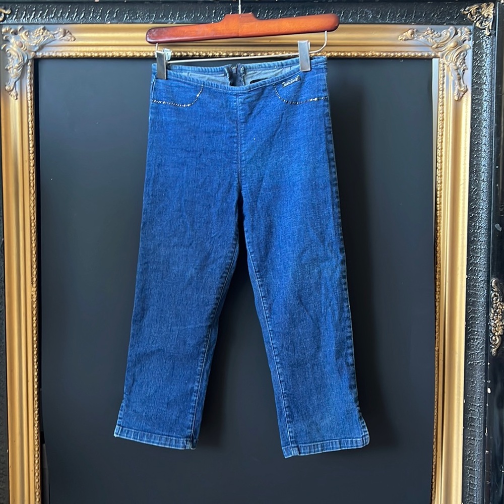 RARE vintage Miss sixty 90’s denim pedal pushers with rhinestone pockets!